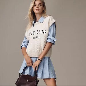 Anthropologie Maeve Graphic Cable-Knit Sweater Vest Medium